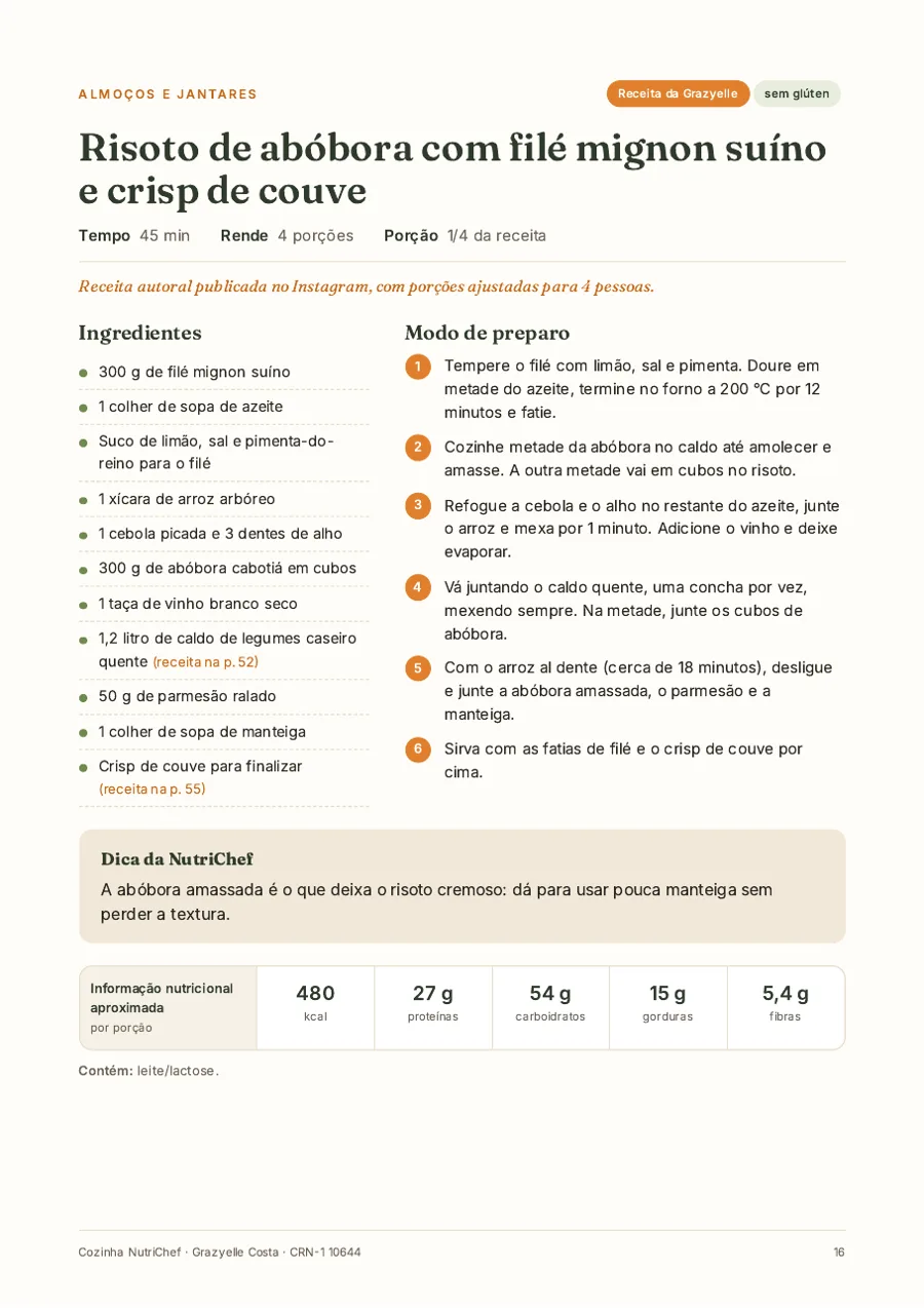Página da receita de risoto de abóbora
